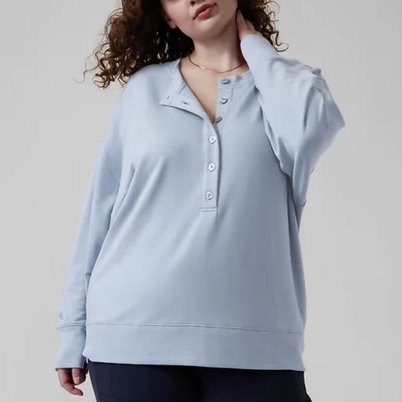 ATHLETA BLUE STAR BALANCE HENLEY SWEATSHIRT - Picture 5 of 6